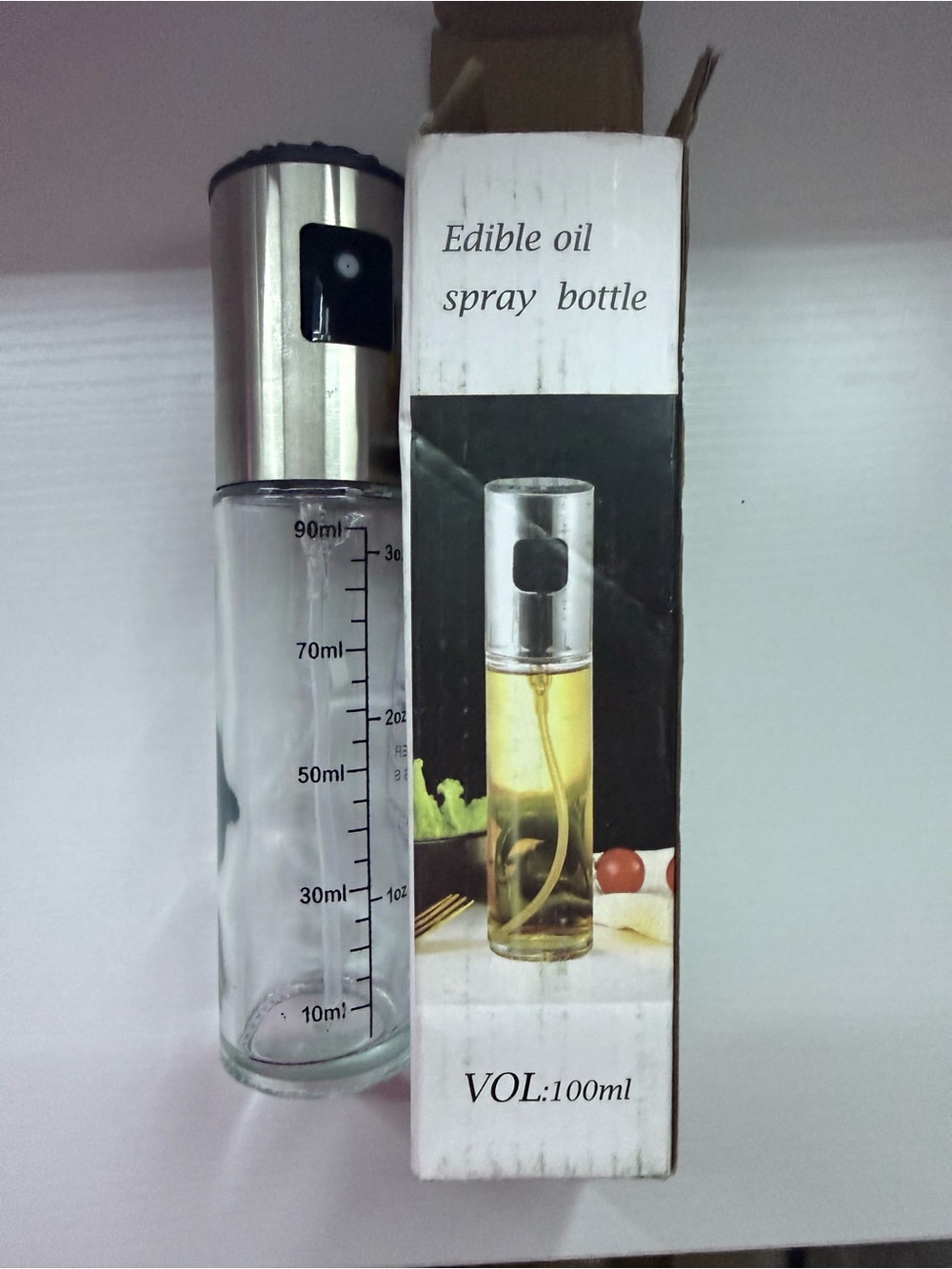 Oil Spray Bottle with Silver Top - Clear Glass 100ml